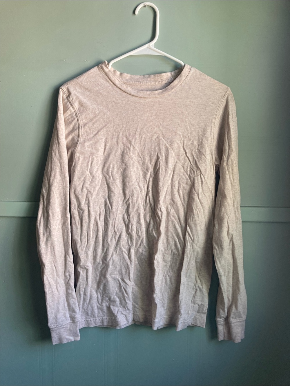 George Men's Long Sleeve Crewneck Shirt - Light Beige Gray Size Small